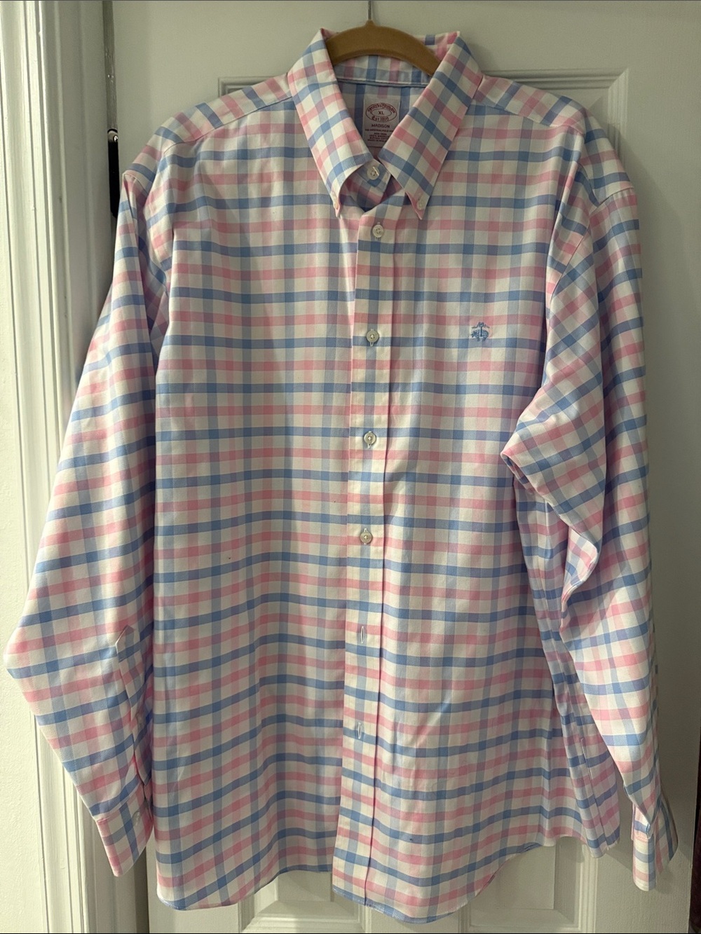 Brooks Brothers Pink and Light Blue Plaid Button-Down Shirt
